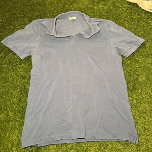 Sunspel Riviera Polo Shirt Mens Medium Blue Short Sleeve Cotton Pique Portugal